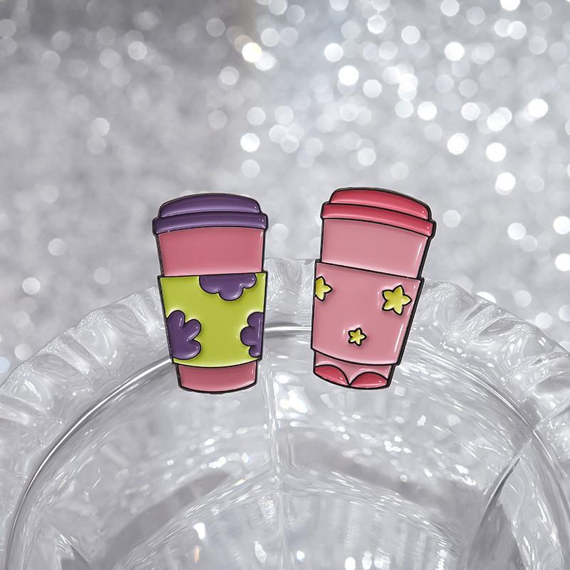 Coffee Cartoon Eyecatching Cup Badge Brooch Unique Enamel Coating For Looks Trendy