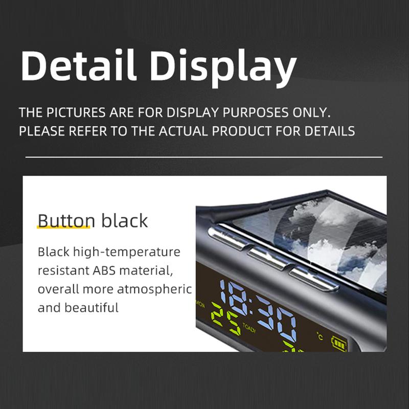 Solar Powered Car Clock with Temperature Monitor Auto Start Dashboard Digital Clock Date Week Display for Vehicle Accessories