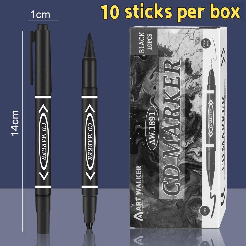 Tip Dual Permanent Marker Pens Waterproof Oil-Based Markers 0.5Mm Fine Tip  1-2Mm Bold Tip For Office School Cd Marking Blac