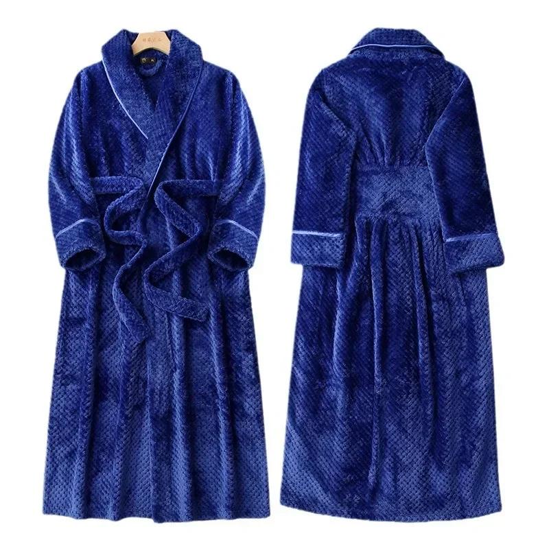 Casual Autumn and Winter New Couple Bathrobe Pajamas Trendy Men and Women Loose Thickened Long Flannel Long Pajamas