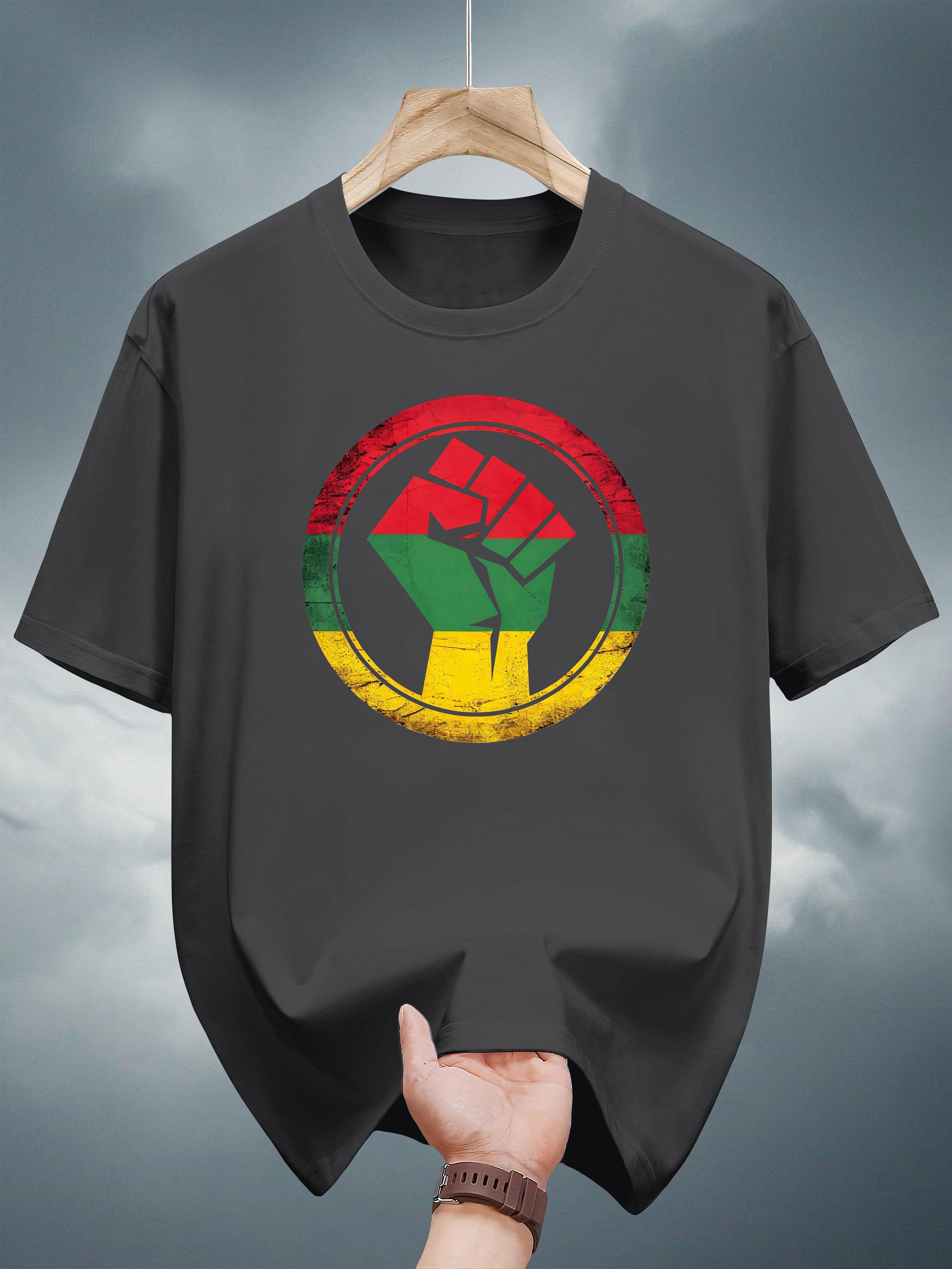 

Heavyweight Cotton T-shirt - Navy Blue Graphic Tee with Revolutionary Fist Design in Red L