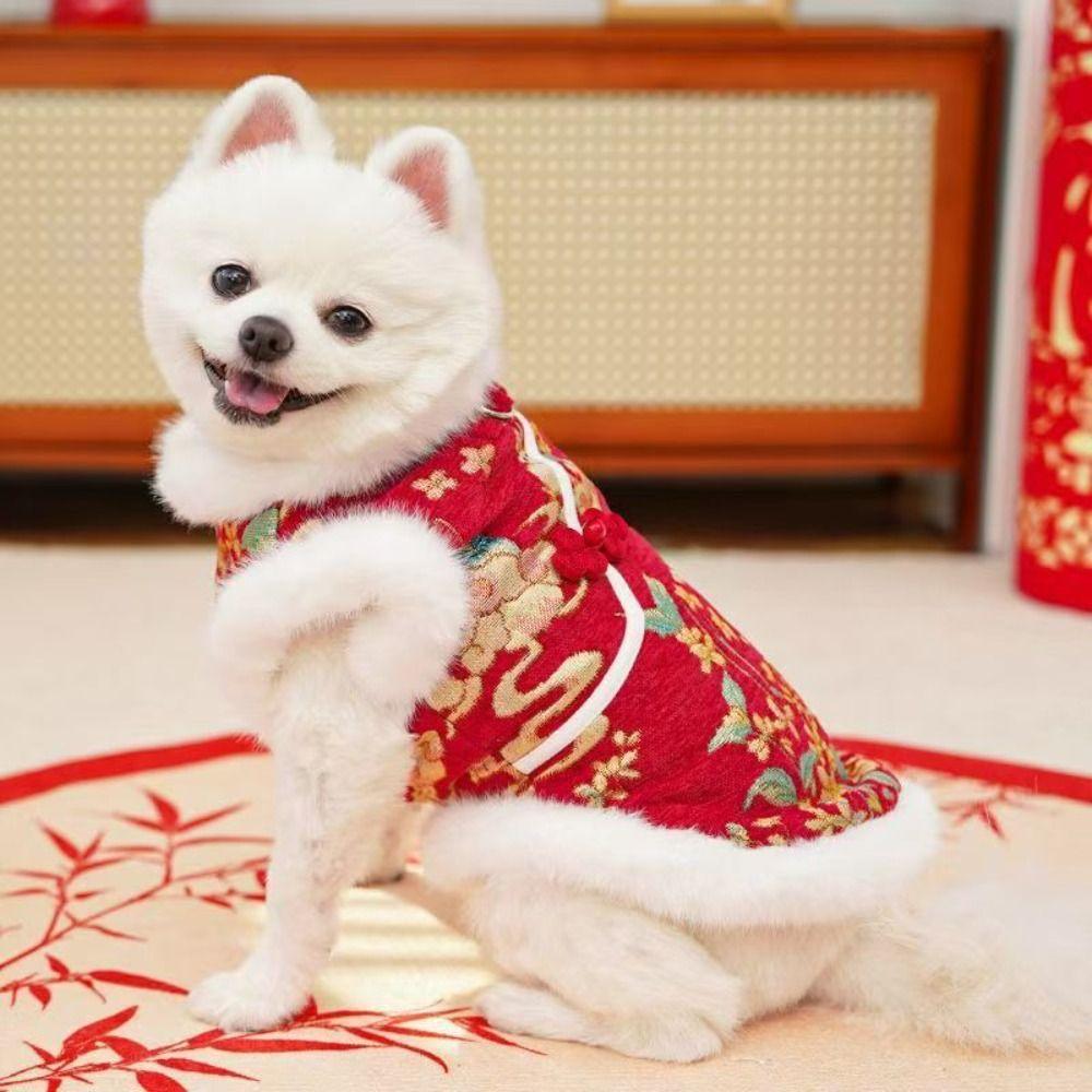 Cute Thick Velvet New Year's Dog Cat Clothing Tang Clothing Chinese Style Cat Dog Vest Soft Comfortable Pet Coat Autumn Winter