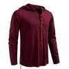 Men's Lace-Up Hooded T-Shirt Casual Retro Top for Men Spring Autumn Fashion Adjustable Sleeve Multi-Color Male Blouse
