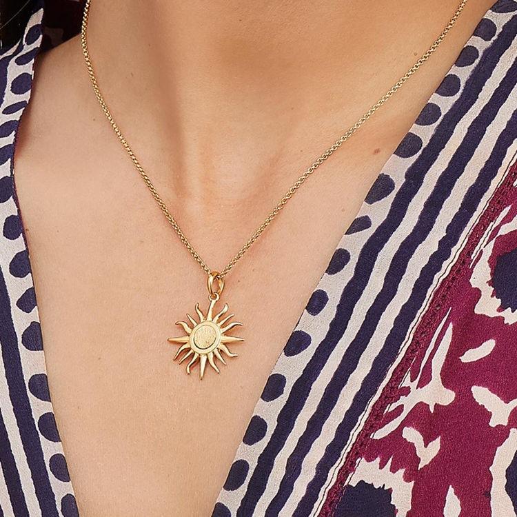Stainless Steel Women'S Hawaiian Necklace, Gold Plated Brushed Sun Pendant Necklace Charm Necklace