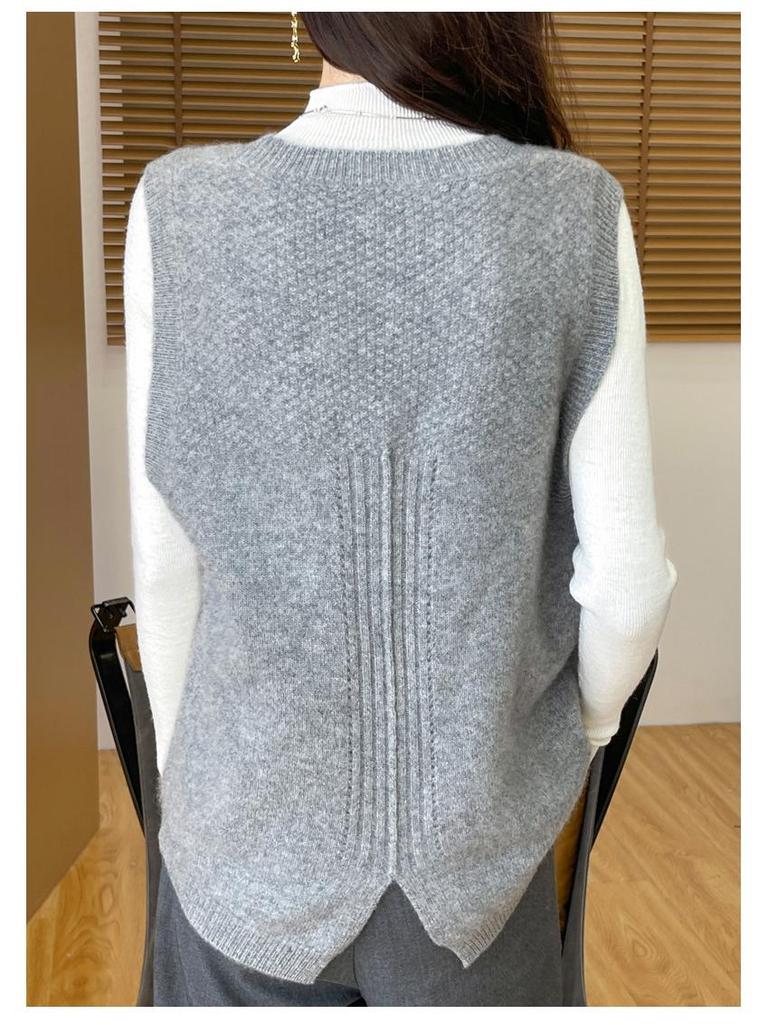 Women's Autumn Winter 100% Wool Knit Vest Sweater - Chic Sleeveless Layering Gilet