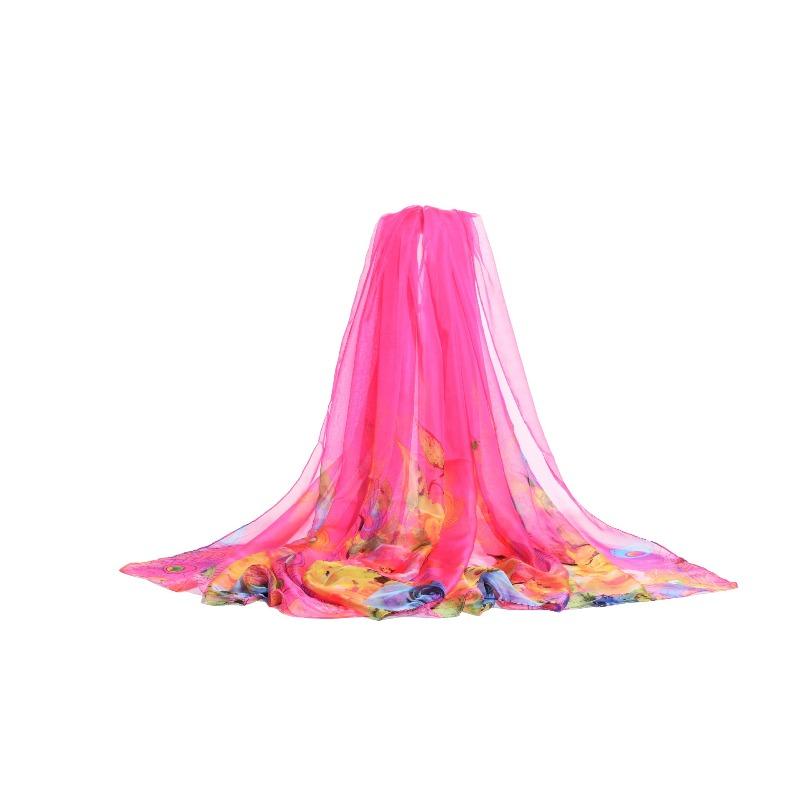 Women Floral Chiffon Shawl Light Thin Sheer Long Beach Wrap Multifunctional Neck Scarf Hair Band Bag Decor Fashion Holiday Sun Protection Accessory
