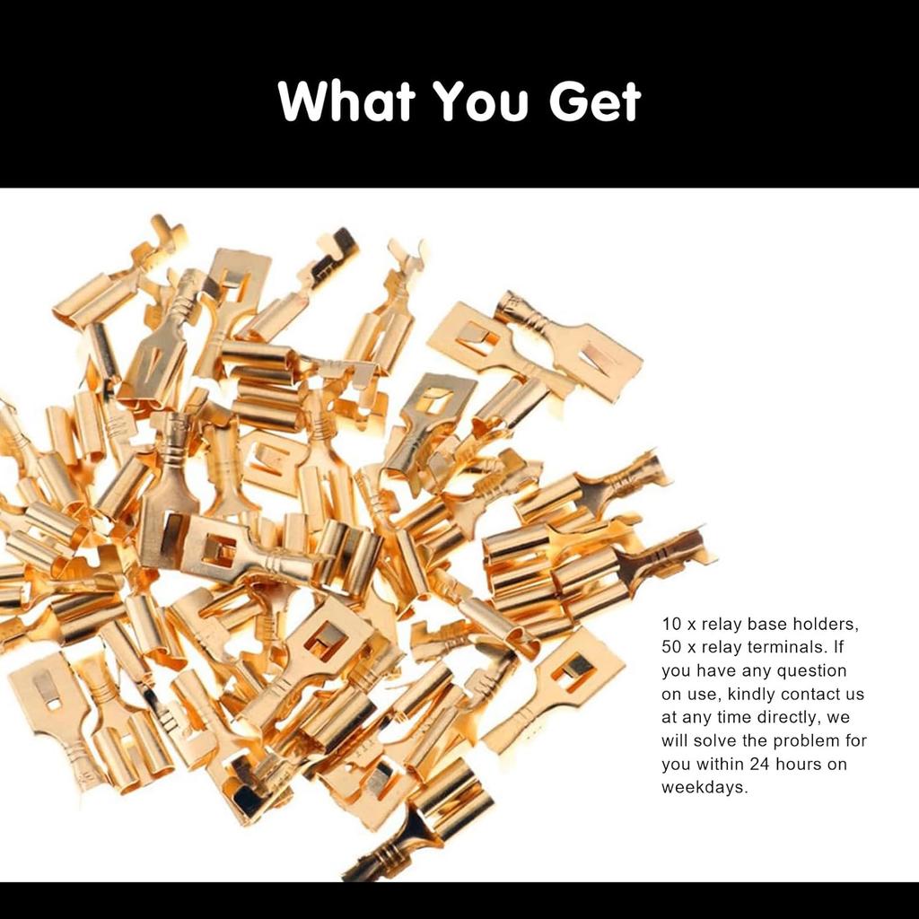 Packung-10 Relais Sockelhalter, 30-80A 5-Pin Buchsen mit 0,2 Zoll Klemmen-Kit, Universelles Ersatzzubehör für Automobile, für die meisten Autos, LKW