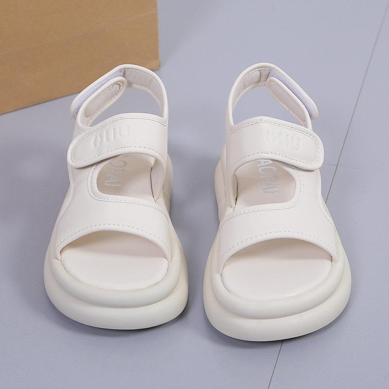 Plateausandalen mit Klettverschluss für Damen 2024 Sommer neu runde Zehenpartie Tritt-in-Scheiße-Gefühl Muffinsohle Strandschuhe Strandsandalen für Damen