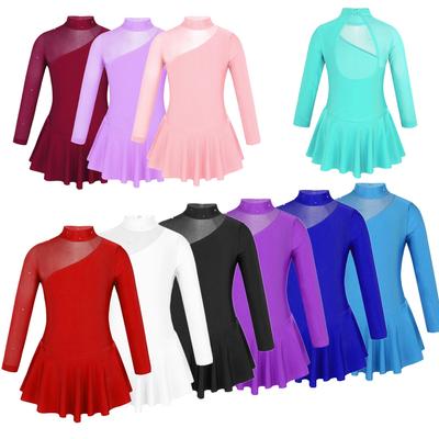 Kids Girls Ballet Dress Long Sleeve Cutout Back Figure Ice Skating Dress Ballet Suit Jersey Leotard Dance Wear