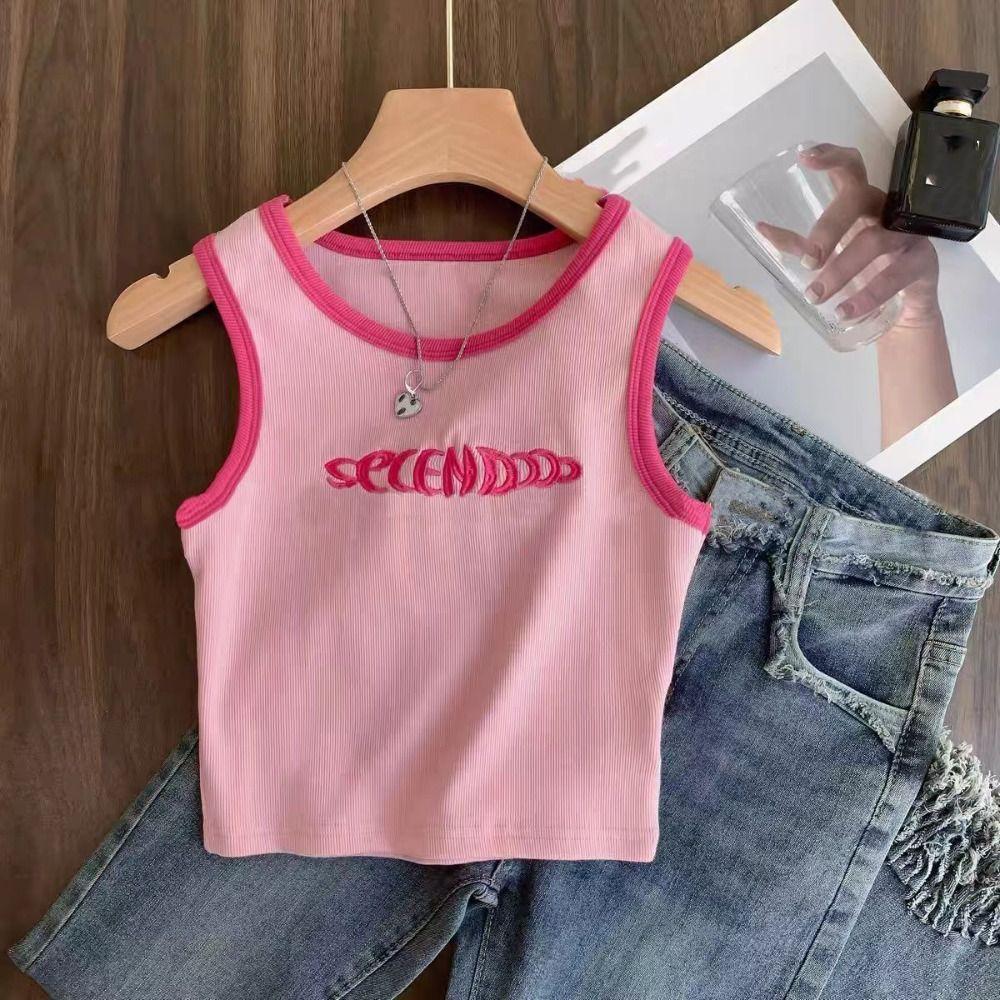 Letter Women's Knit Vest Top Sweet Sleeveless Camisole Fashion Slim Crop Top Travel