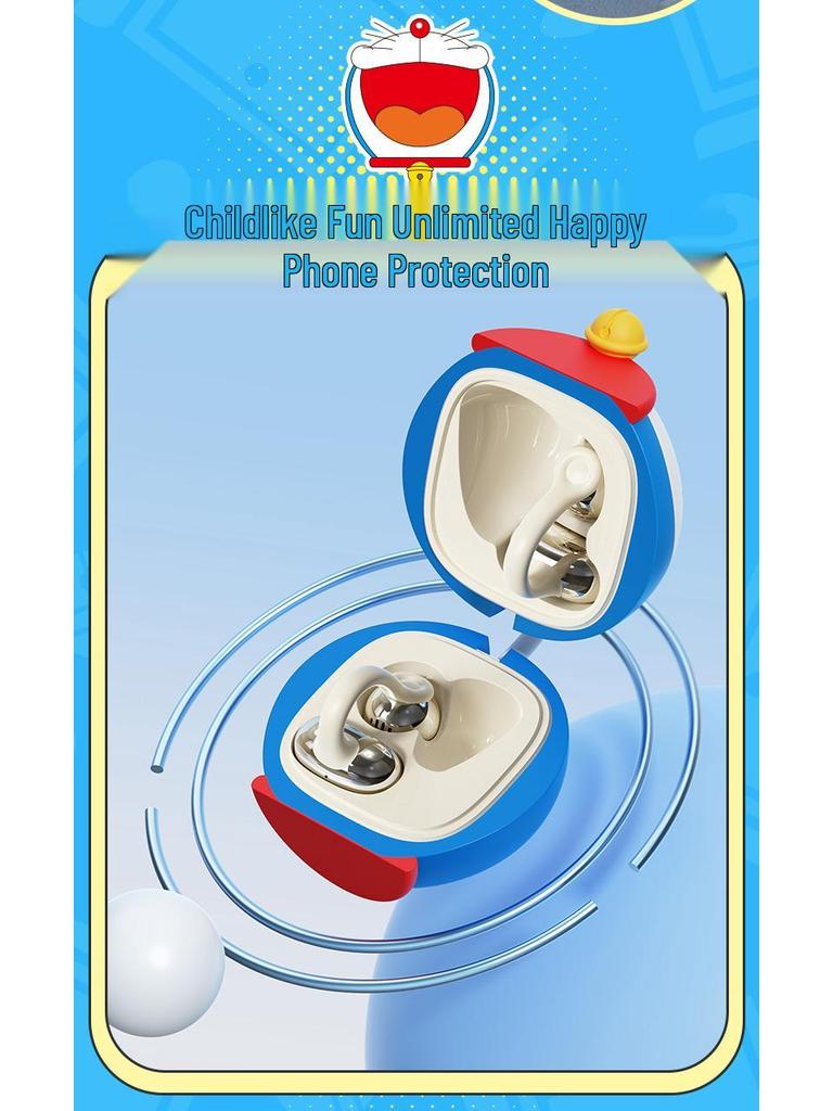 Doraemon Clip-On Open-Ear Bluetooth Headphones - Sports, Long Battery Life