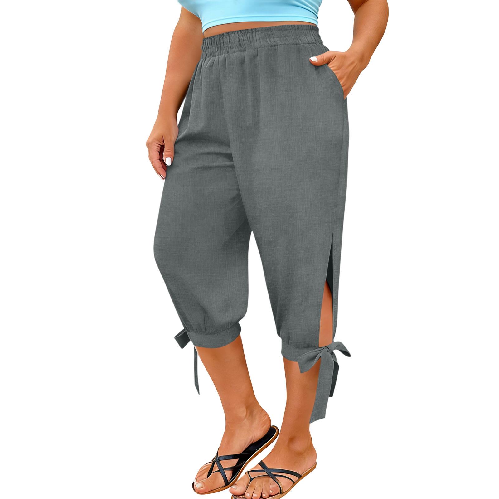 Women s Fashionable Loose-fitting Split-hem  Cropped Casual Pants XXXXL