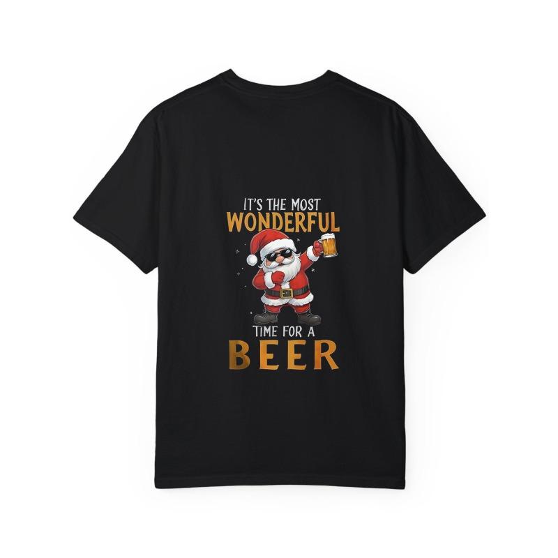 Christmas T Shirt White Santa Claus Holding Beer with Text Its The Most Wonderful Time for A Beer Holiday Party Casual Wear