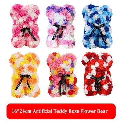 16*24cm Künstlicher Teddy-Rose Mehrfarbig Romantisches Valentinstagsgeschenk Freundin Frauen Jahrestag Bär Blumenbär
