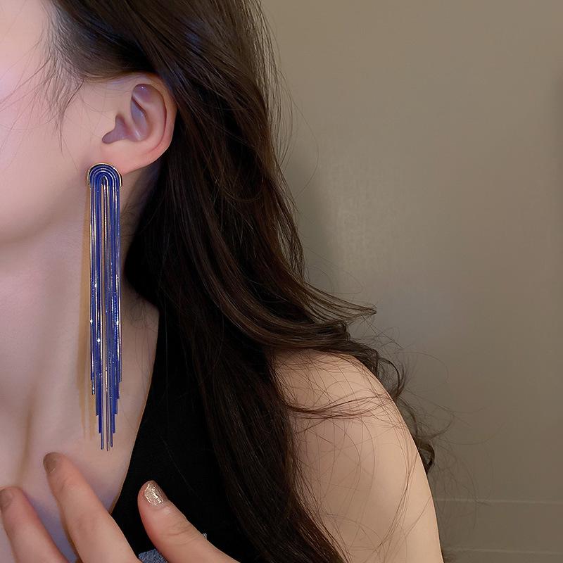 Silver Needle Retro Chain Long Tassel Earrings - Elegant European & American Fashion for Women