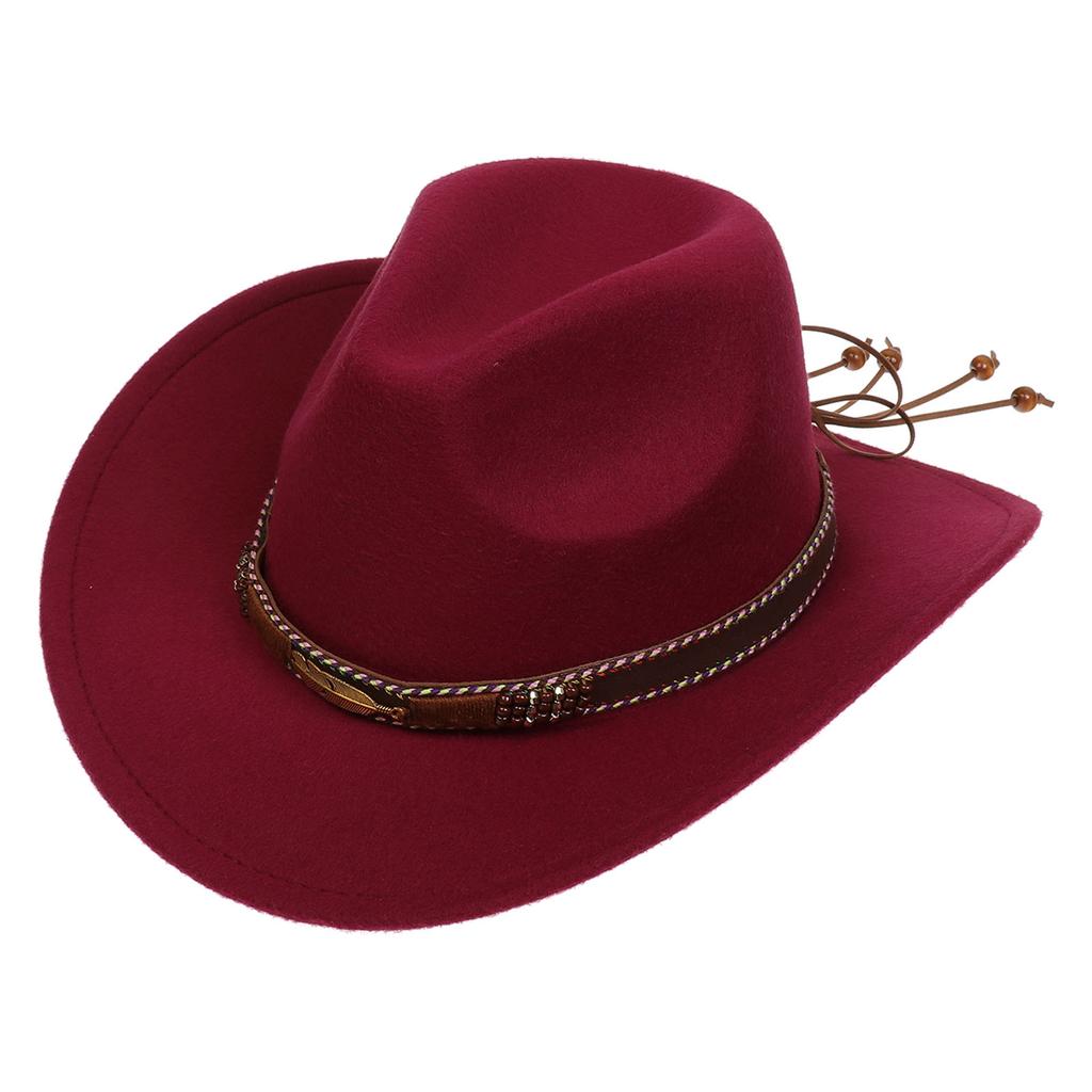 Women Men Western Cowboy Hat, Wide Curved Brim Felt Cowgirl Hat, Vintage Jazz Riding Hat, Removable Hat Belt, Head Circumference 56‑58cm