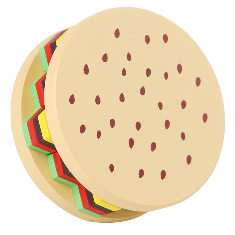 Wooden Shaped Hamburger Column Block Children Toy For Children Brain Training