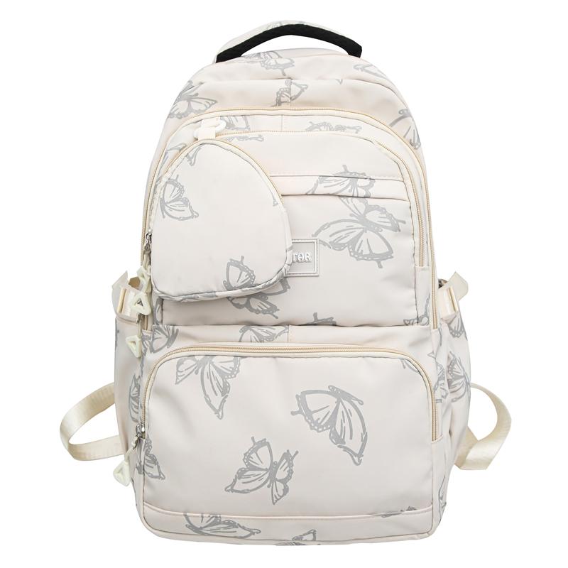Butterfly Print Junior High School Student Schoolbag Women's Large Capacity Travel Lightweight Backpack with Coin Purse