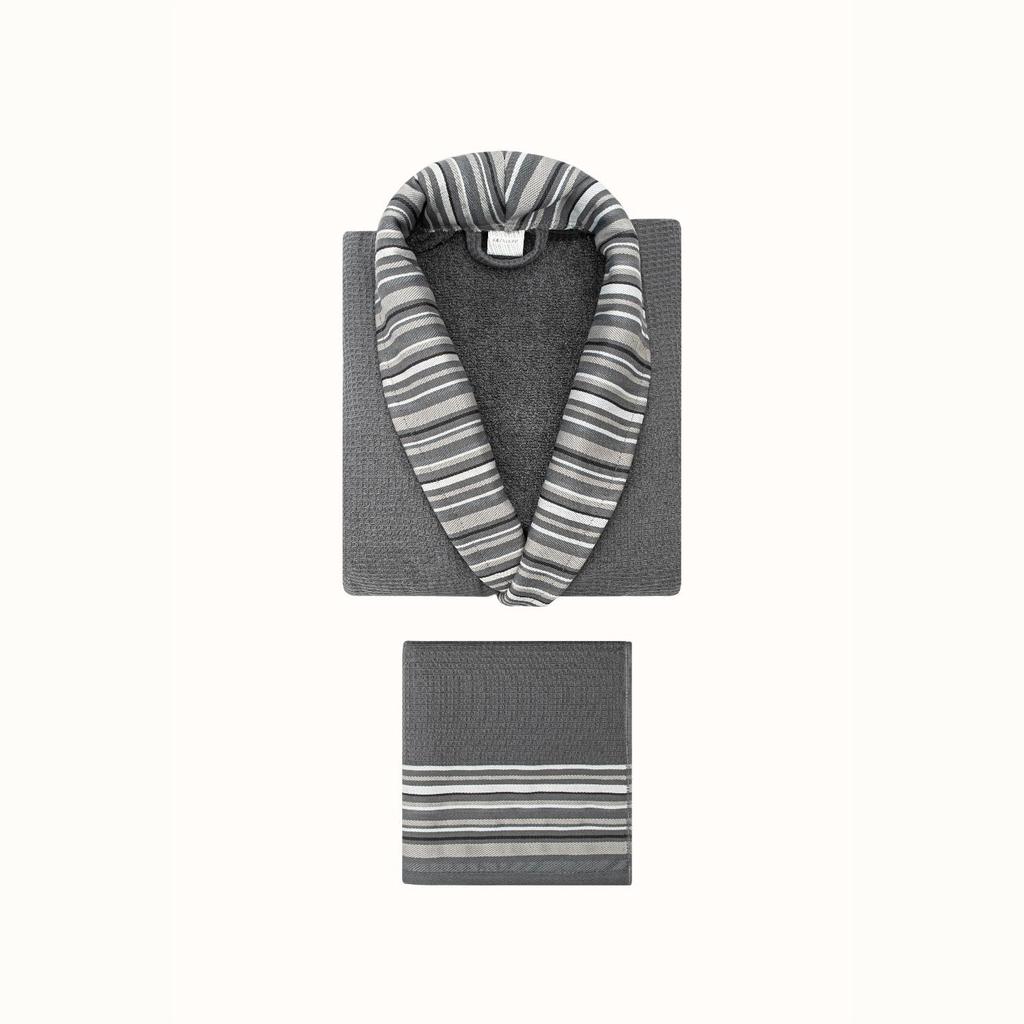 Limira Set of 2 Face and Hooded Towel, Anthracite, Cotton 1 Bathrobe & 1 Towel, Hooded Towel, Soft Cotton Towel