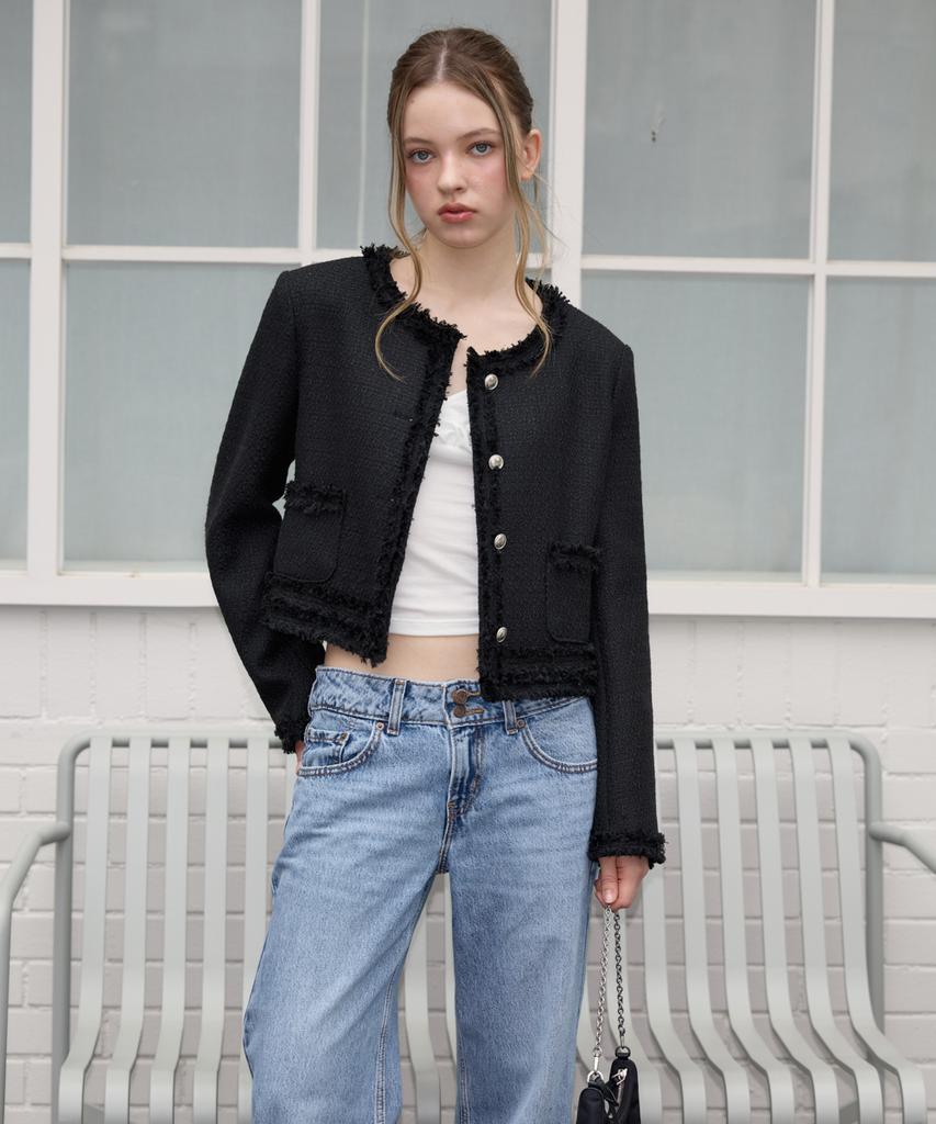 ROSEFRANTZ Soft Fringe Tweed Jacket [Black]
