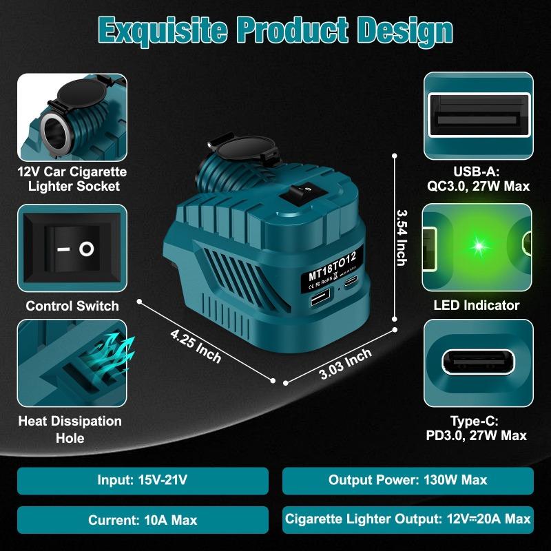 Adaptor de Alimentare cu Baterie potrivit Pentru Makita/Milwaukee 18V Litiu Brichetă Auto 12/20A/USB/Tip-C Convertor