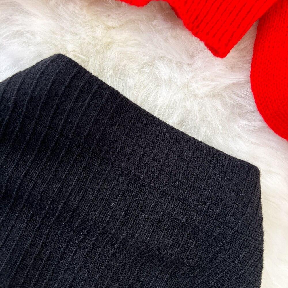 Fashionable Suit Female Retro Temperament Round Neck Ruffled Sweater Cardigan Jacket + High Waist Fish Tail Skirt Two Pieces