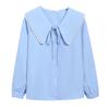 New 2024 Fashion Autumn Long Sleeve Lace Up Doll Collar Casual White Blue Blouse Shirt Women Tops Blouses Shirts J550