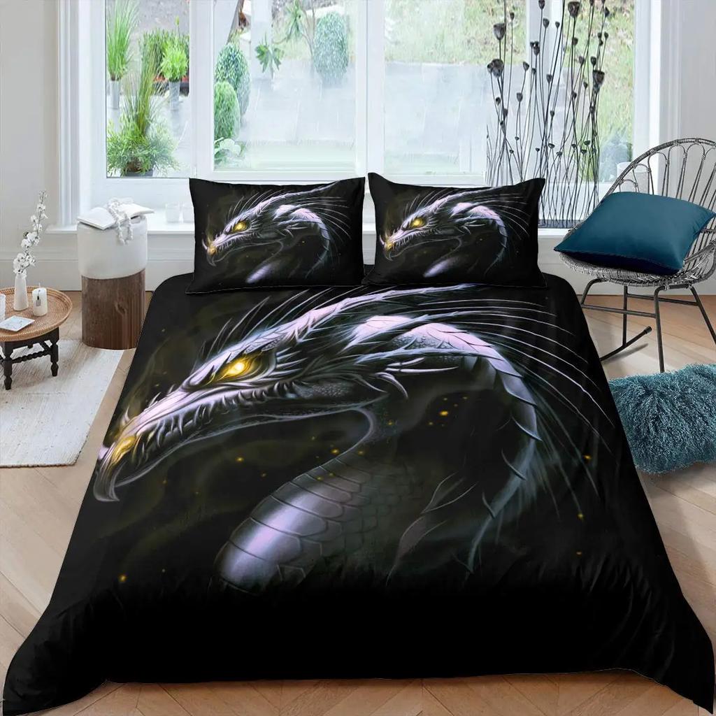Galaxy Dragon King Queen Duvet Cover Outer Space Starry Sky Bedding Set Jungle Animals Quilt Cover Cartoon Black Comforter Cover