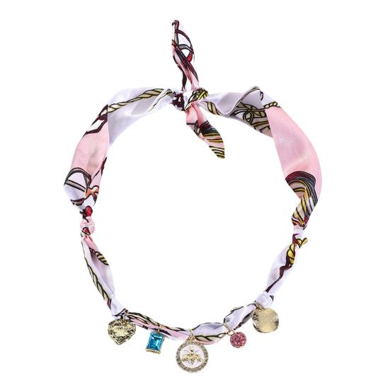 Women Scarf Necklace Convertible Printed Scarf Chocker Necklace Scarf with Flower Faux