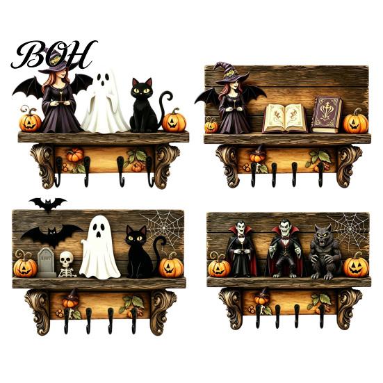 Functional Wooden Key Storage Halloween Holder, Lady Ghost Holder with 4 Hooks, Wall Home Decor Mounted Spooky Rack Organizer for Entryway Hallway
