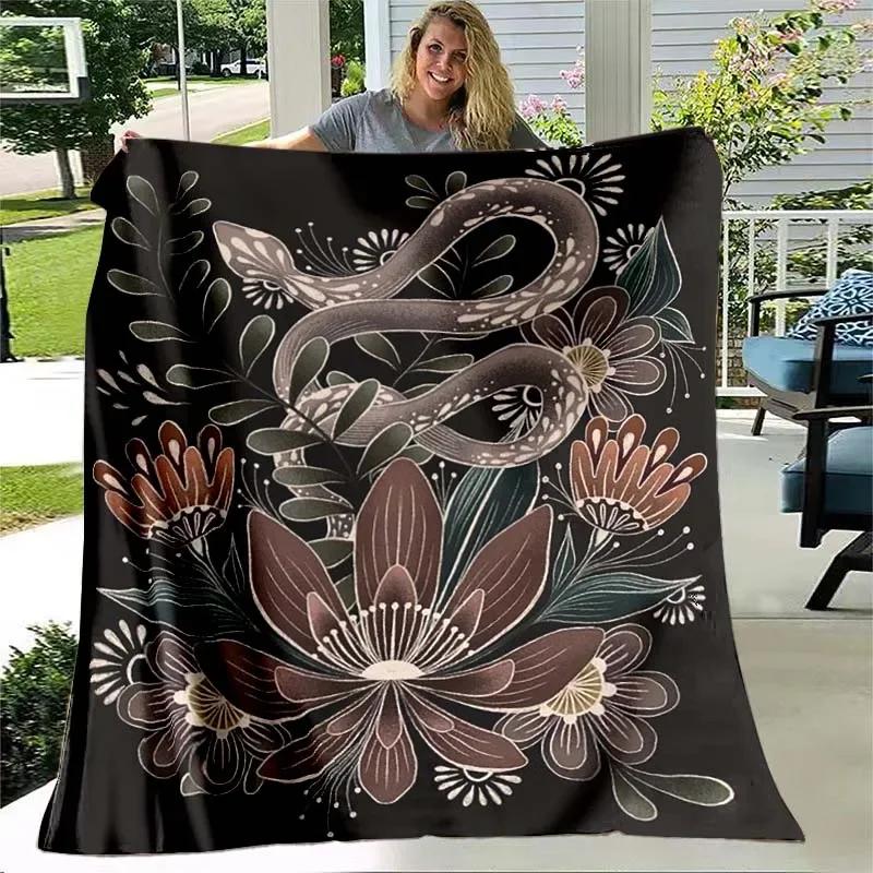 White Snake Flower Wild Animal Blanket Lightweight Comfortable Soft Warm Blanket for Bed Sofa Blanket Couch King Queen Full Size