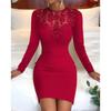 Autumn and Winter Women's O-Neck Lace Long Sleeve Wrap Waist Dresses