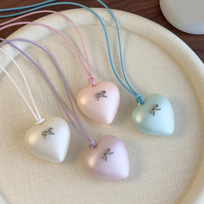 Acrylic Heart Pendant Necklace with Bowknot Fashionable Neckpiece Party Jewelry for Women Date Night Accessories