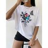 Women'S Casual Round Neck Short Sleeve T-Shirt with Romantic Floral and Butterfly Print, Polyester Knit Fabric, All Seasons