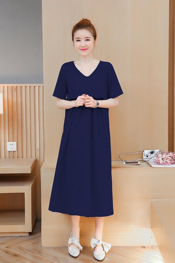 Maternity Nursing Long Short Nursing Loose Maxi Ruffled Size L (Miwoluna) Dress, Clothes, Loungewear, Pajamas, Maxi, Sleeves, Opening, Fit, Length,