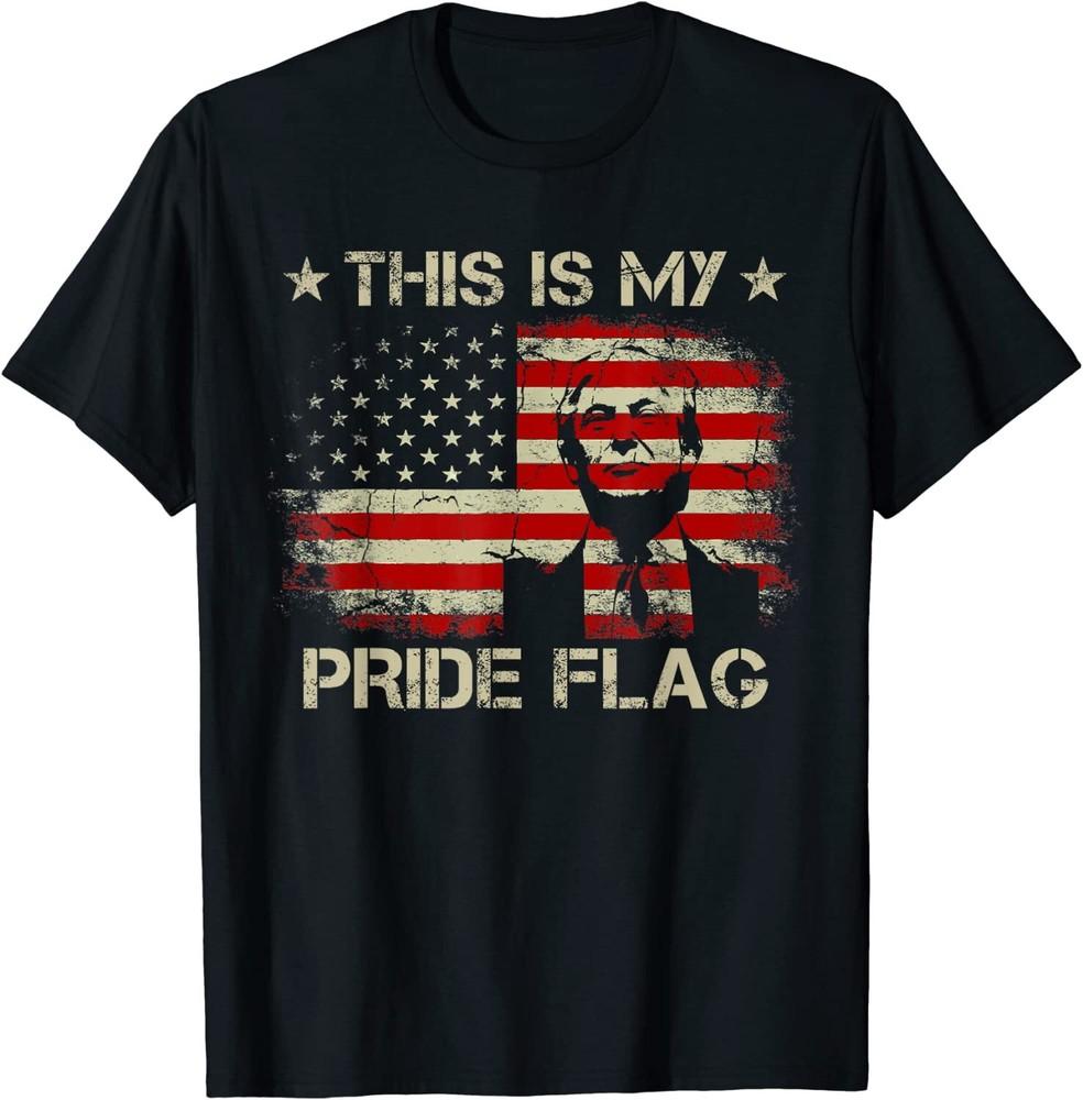 

This Is My Pride Flag Trump American Flag 4th July Patriotic Unisex T-Shirt S