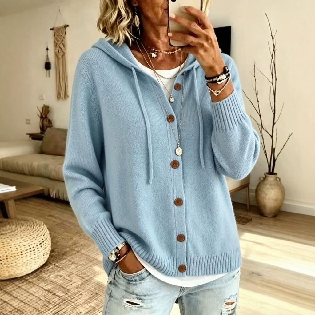 Women's Casual Knit Hooded Cardigan with and Button Front