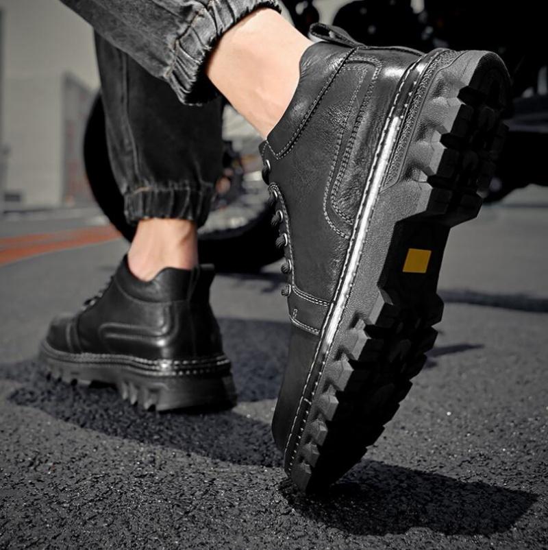Nové Pánské Boty z Pravé Kůže Svršek z Hovězí Kůže Odolná Podrážka Šněrovací Podzimní Zimní Boty Denní Volnočasová Venkovní Obuv Pro Muže