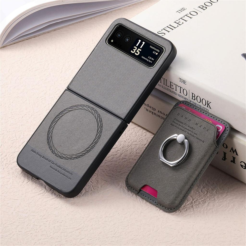 2 in 1 Detachable Magnetic Cards Solt Wallet Cowboy Ring Holder Case For Motorola Razr 50 Ultra 40 Vertical Bag Pocket Cover