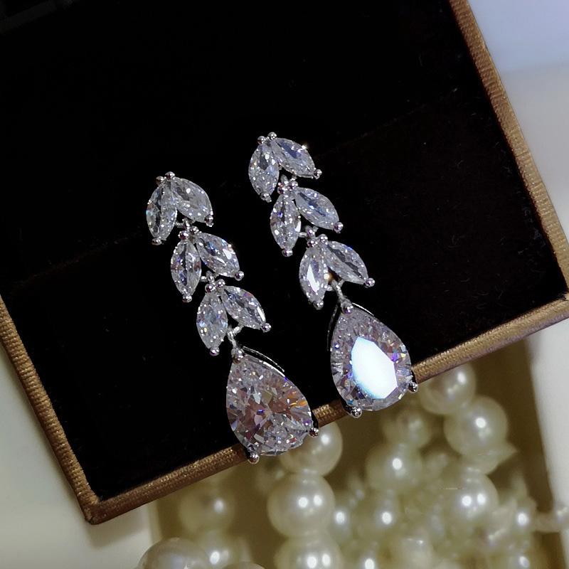 Модные серьги-подвески с кристаллами AAAAA CZ Super Shine, серьги-цветы, длинные серьги с серебряной иглой для женщин, свадебные серебряный