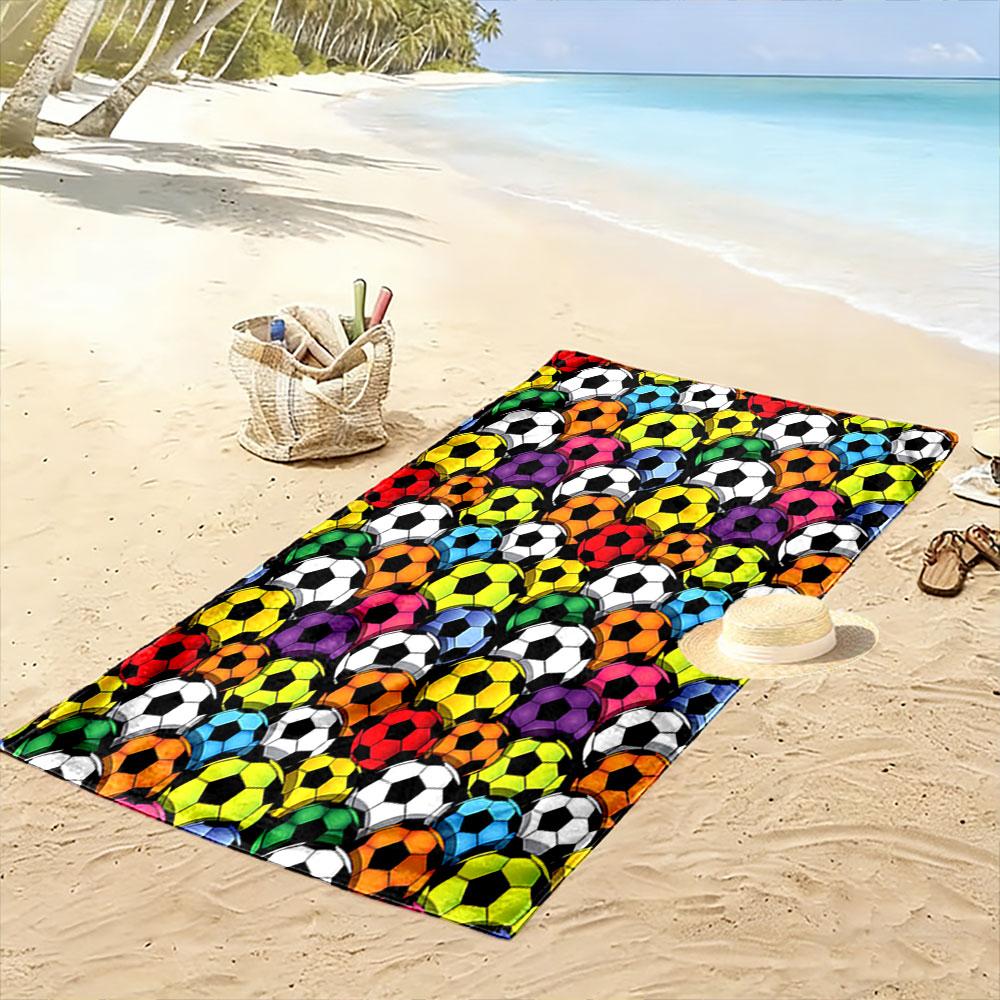 Vivid Soccer Ball Cascade Print Beach Towel, Quick Drying, Suitable for Travel, Outdoor Sports, Jogging, the Beach and Swimming, Gift