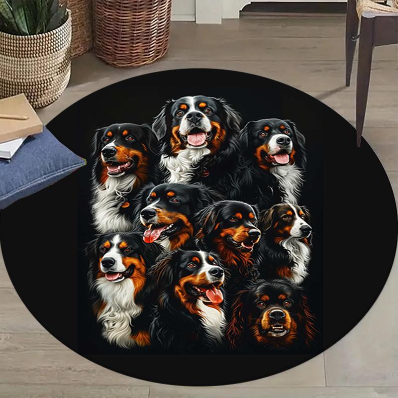 Dogs Round Area Rug,Carpet Rug for Living Room Bedroom Sofa Playroom Decor,Non-slip Floor Mat