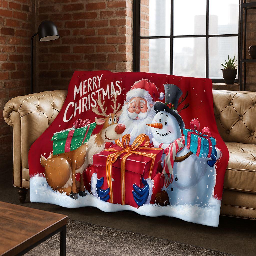 

2026 New Merry Christmas Santa Claus Happy Mew Year Cartoon Gift Flannel Blanket,Soft Throw Blanket for Home Bedroom Bed Sofa 75x90cm