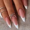 24Pcs Sweet Pink Almond Fake Nails Stiletto Pink Bowknot French Cute Pearl Bows Fake Nails Girls Women Wearable Manicure