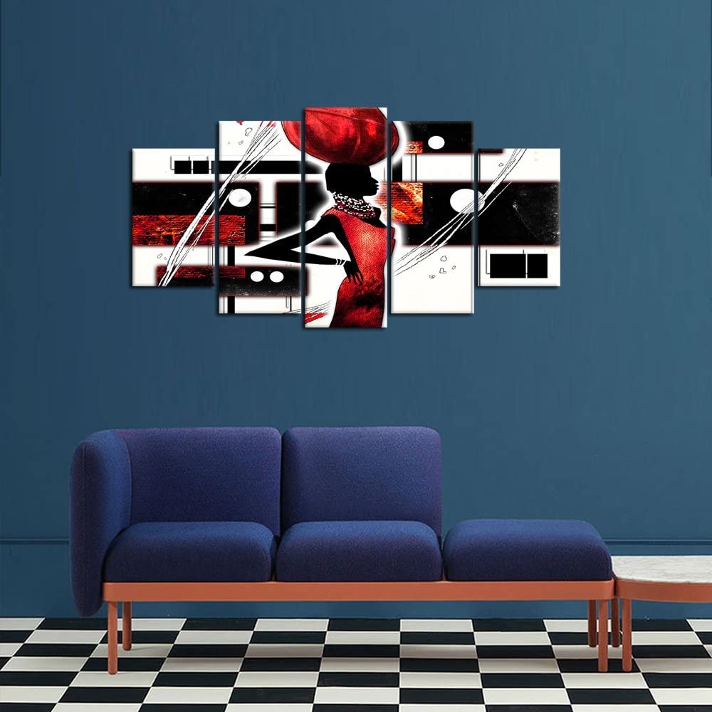 5Pcs African Black Red Printed Abstract 5 Pieces Pictures Canvas Wall Poster No Framed Paintings Room Decor Modern