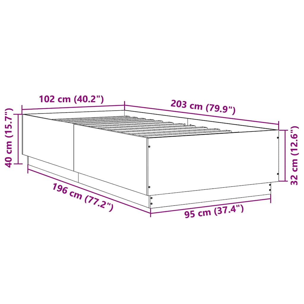 Bed Frame in Sonoma Oak Finish 100 x 200 cm Engineered Wood