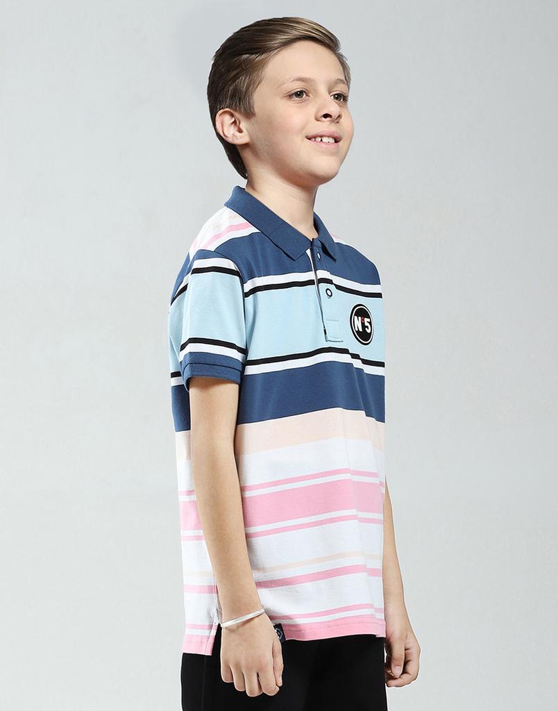 Monte Carlo Boys Blue & Pink Collar Neck T-Shirt