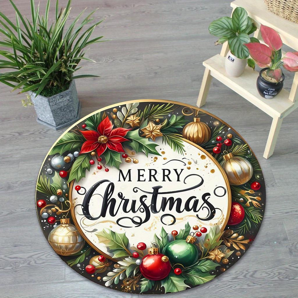 Merry Christmas 3D Round Rug, Soft Holiday Floor Mat for Winter Decor, Living Room, Bedroom, Kitchen, Bathroom