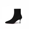 Ready Stock Red 5.5cm Stiletto Heel Velvet Ankle Boots for Women