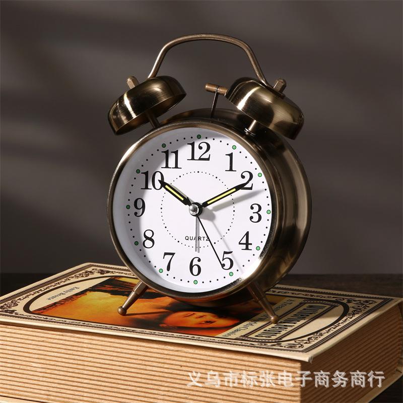 4 Inch Metal Twin Bell Alarm Clocks Loud Volume Alarm for Students Wake Up Clock with On Off Timer Home Bedroom Desktop Clock
